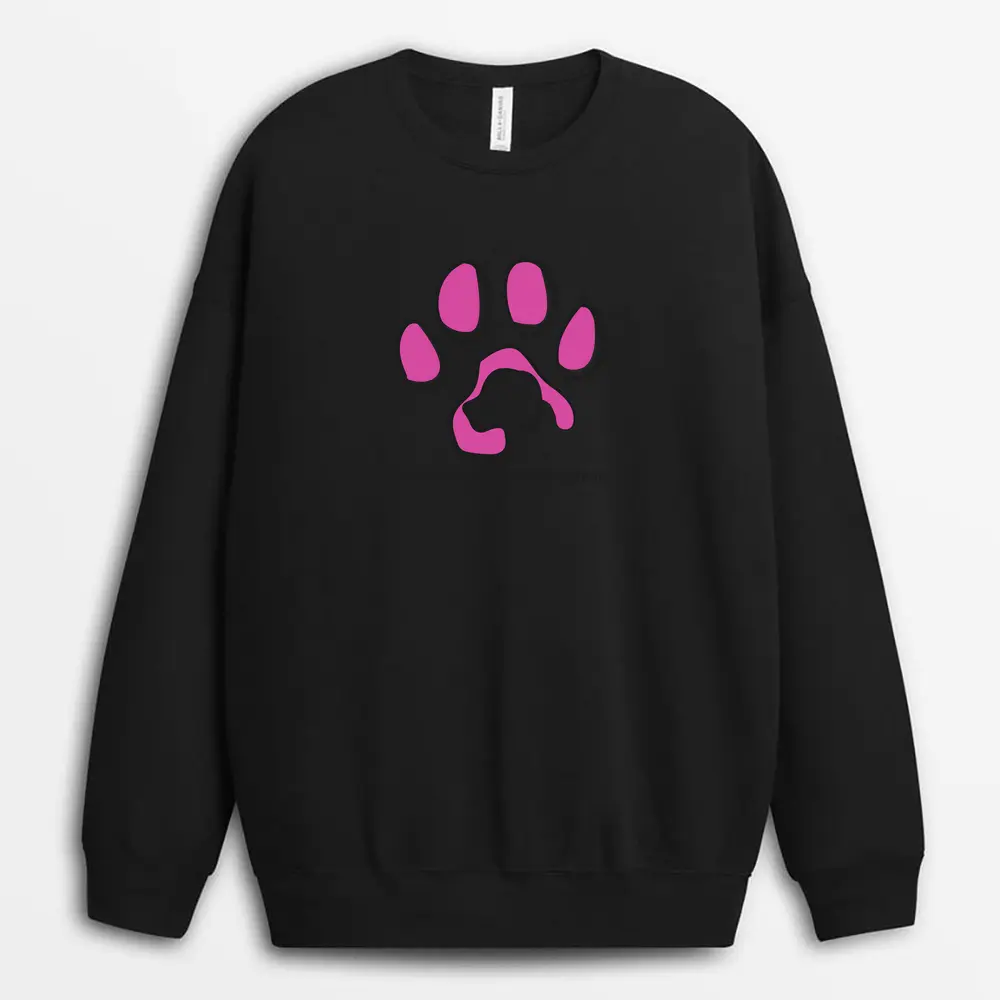 Black sweatshirt with rescue love graphic and animal adoption theme