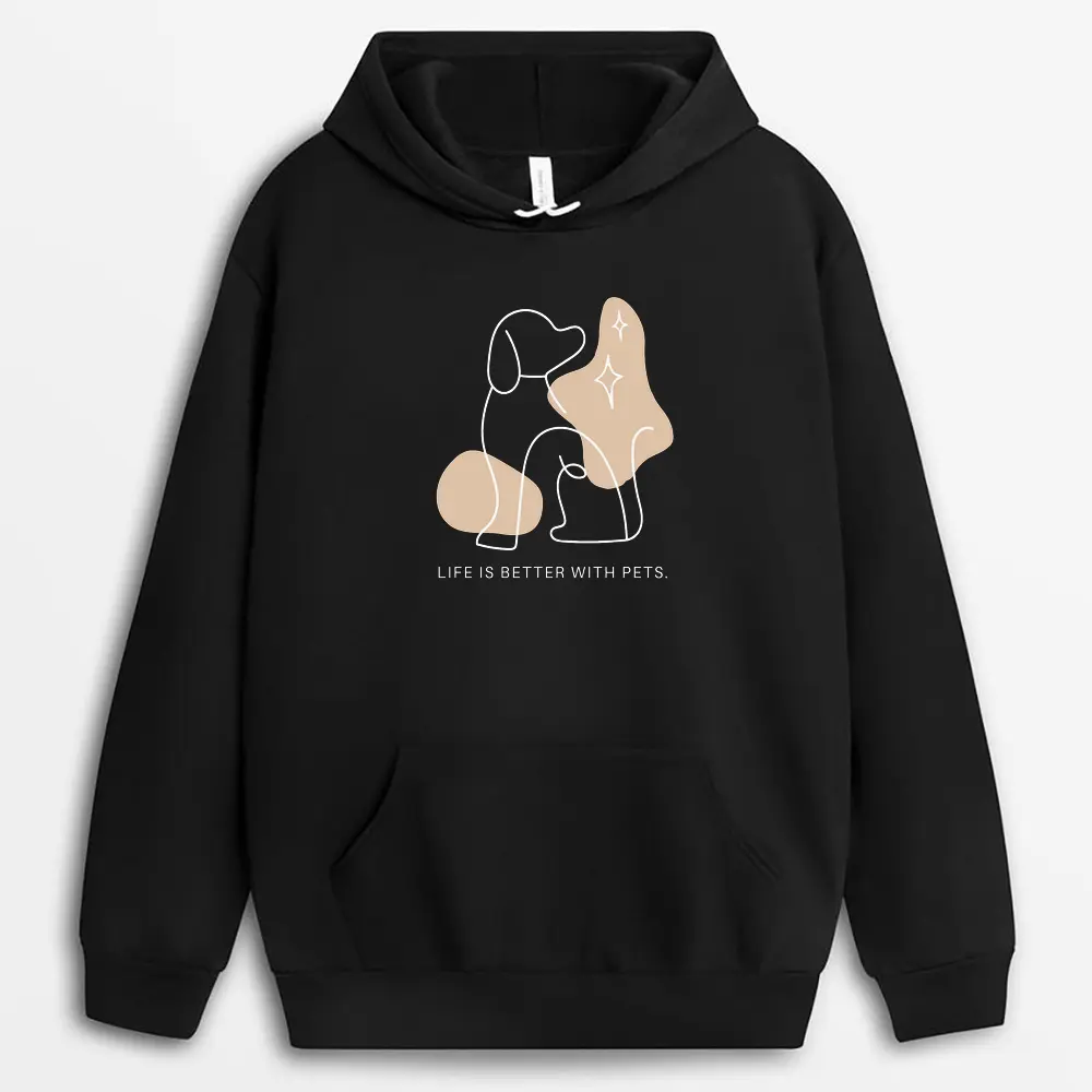 Black hoodie with paw story graphic symbolizing pet friendship