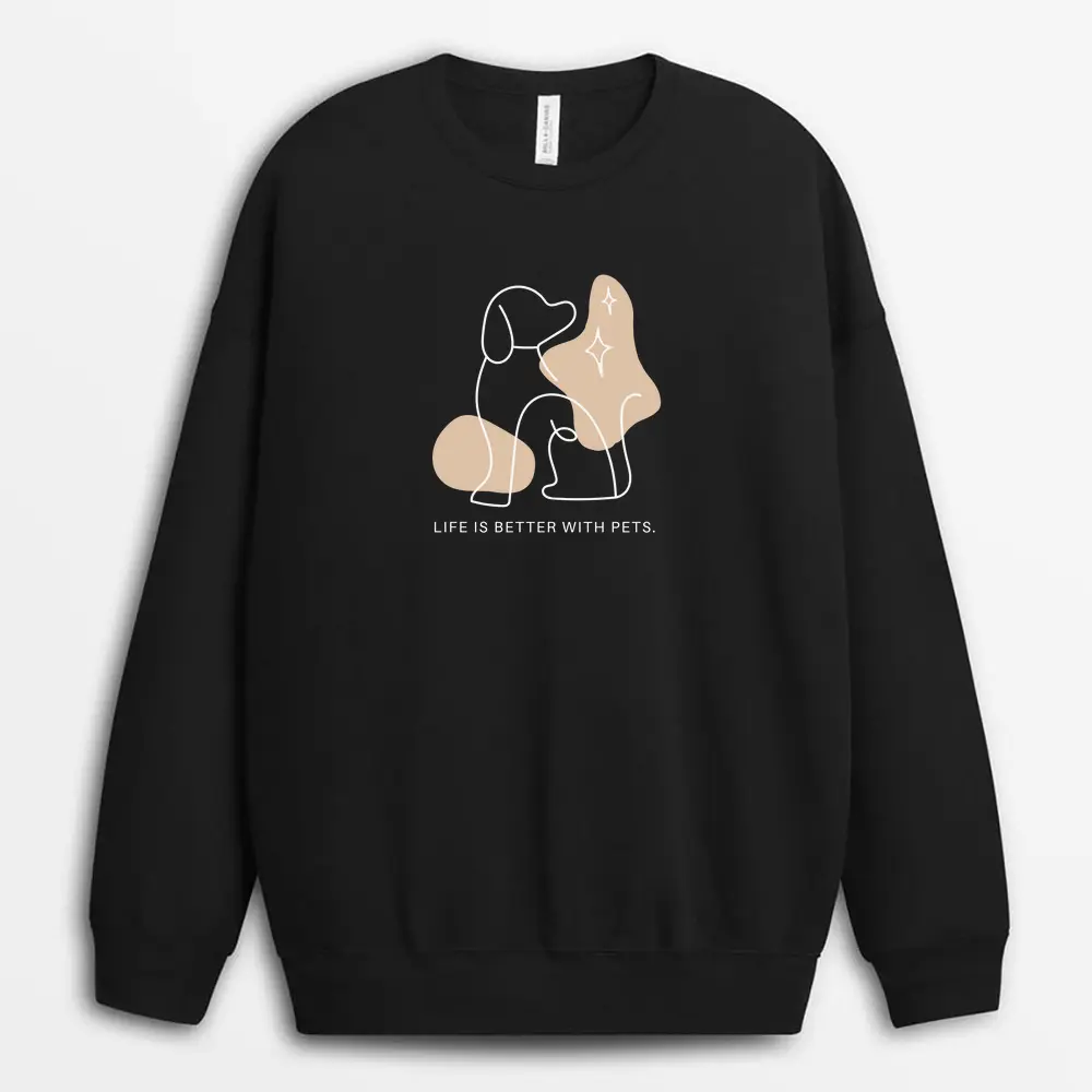 Black pullover sweatshirt with four-legged friend graphic for pet owners