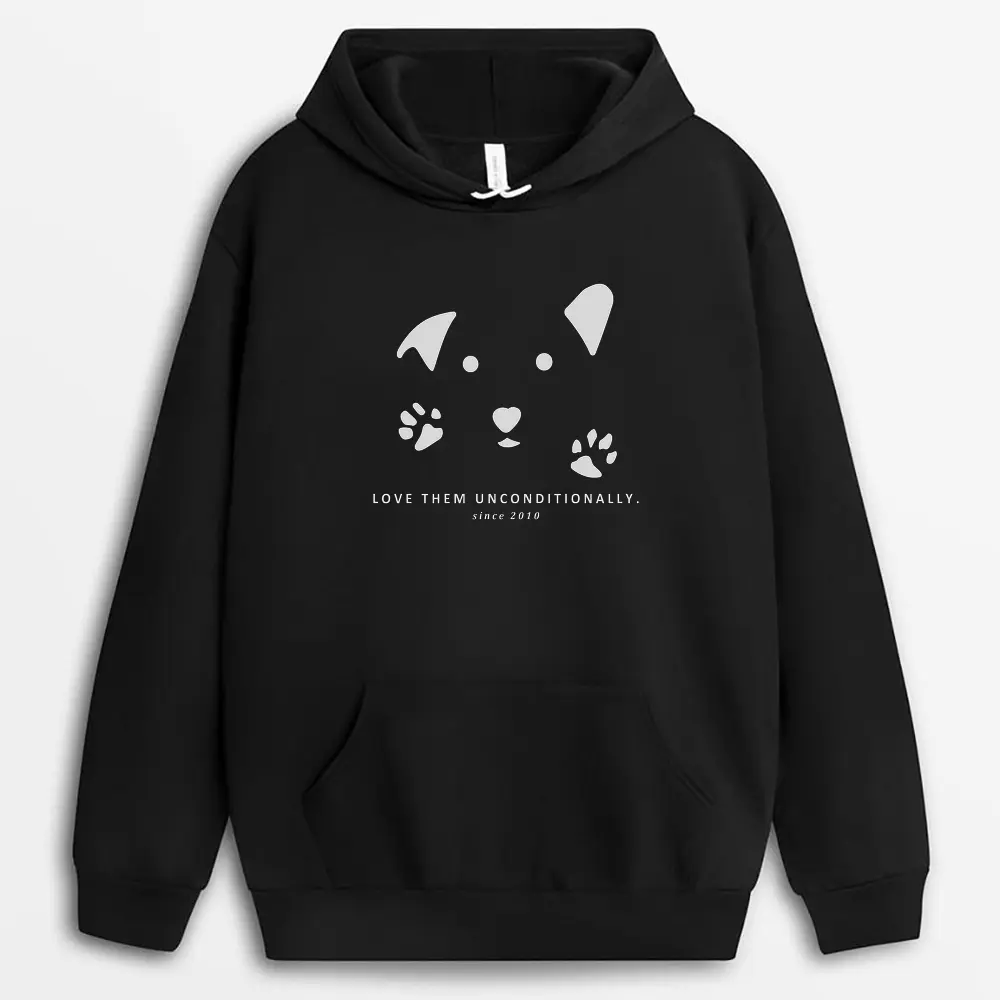 Black hoodie with bold dog lover print and loyalty theme design