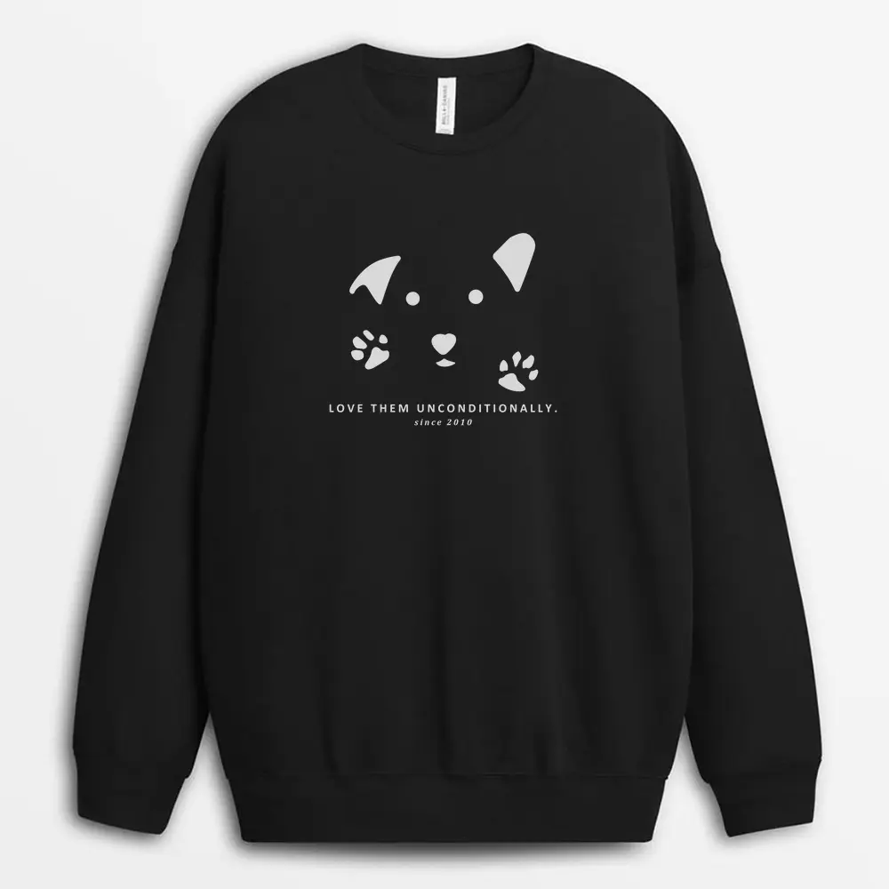Black pullover sweatshirt with heart and paw graphic for pet lovers