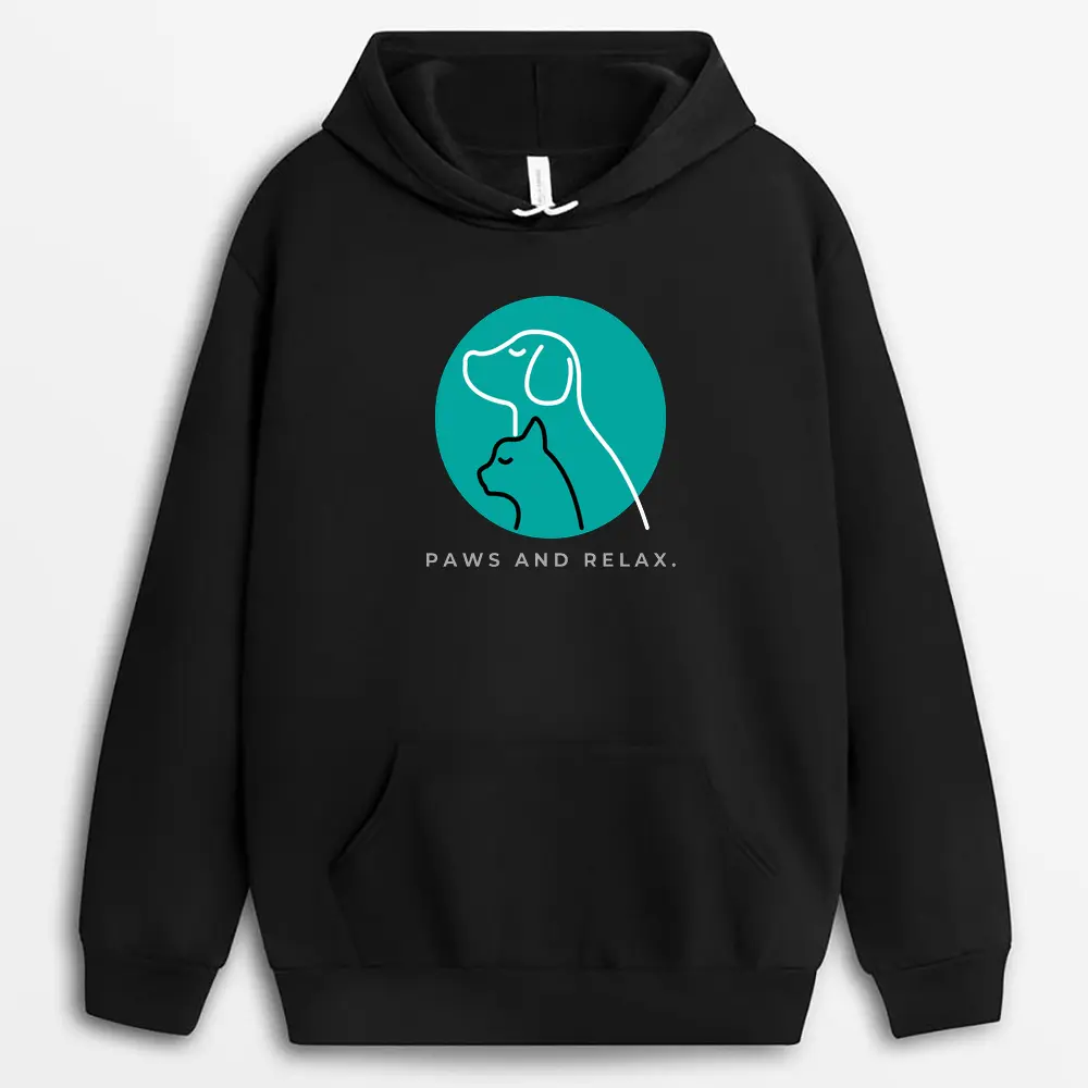 Black hoodie with paws and peace symbol print for pet lovers
