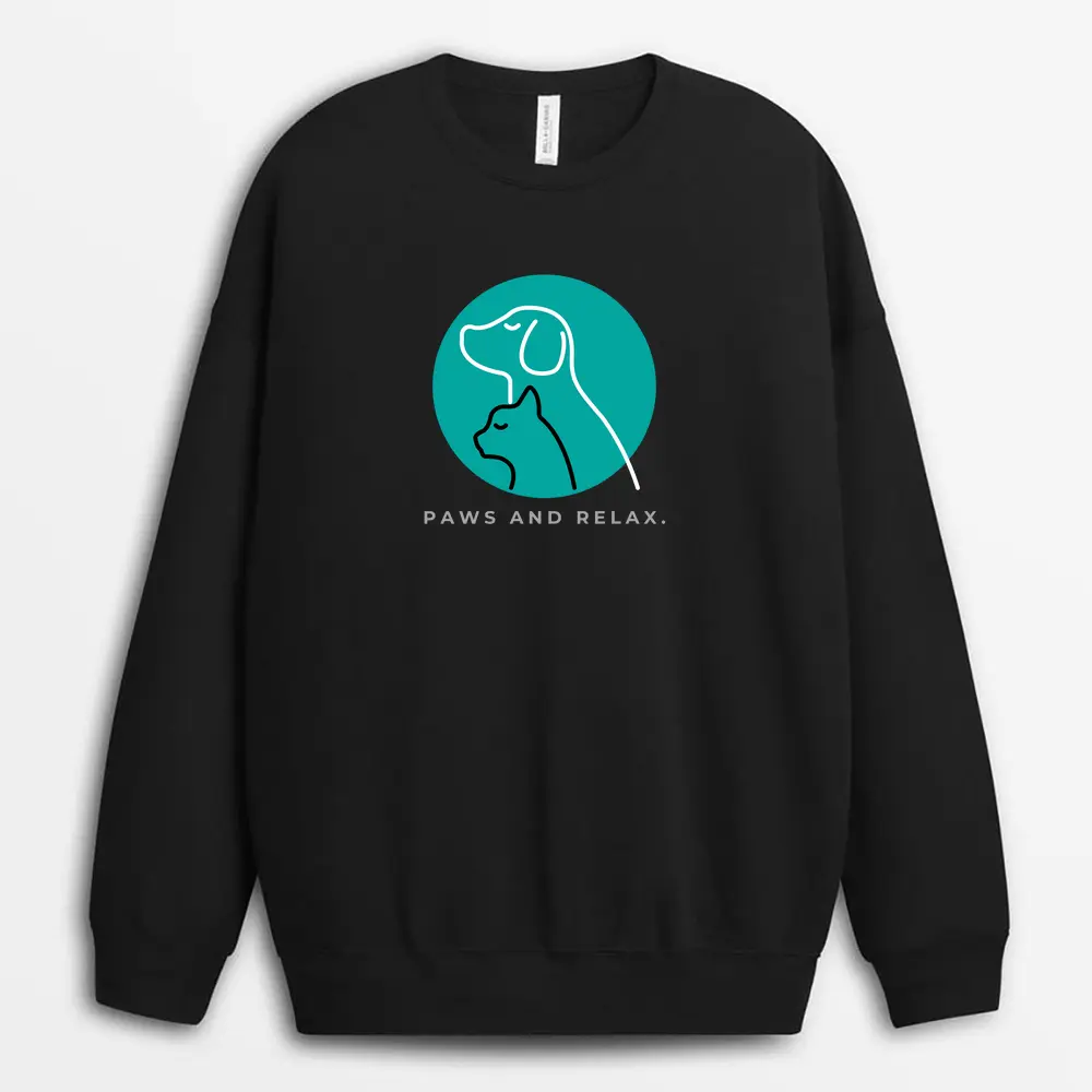 Black sweatshirt with chill mode pet graphic for cat and dog lovers