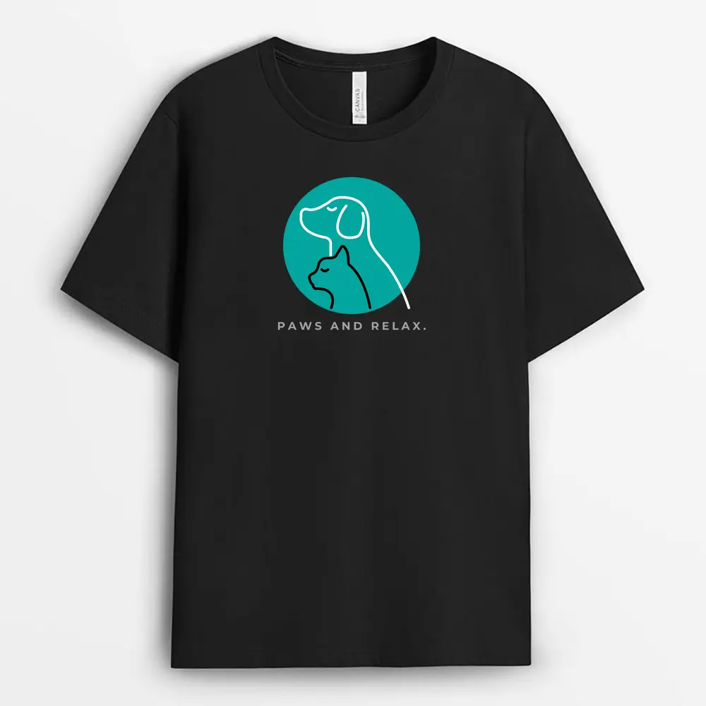 Black T-shirt with relax with your pup design featuring dog silhouette